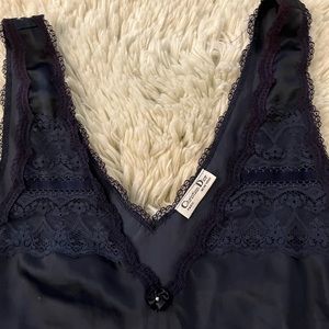Vintage Dior Lingerie Top Navy (Size Medium)